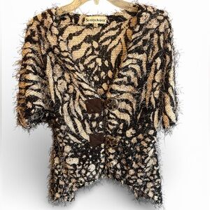 Seventh Avenue animal print fringed cardigan.